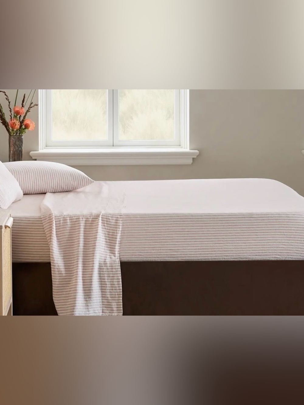 NWOT Quince European Linen 4 Pc Stripe Sheet Set, King (Dusty Mauve/White)